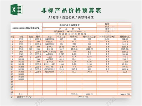 非标产品价格预算表设计EXCEL模板-人人办公