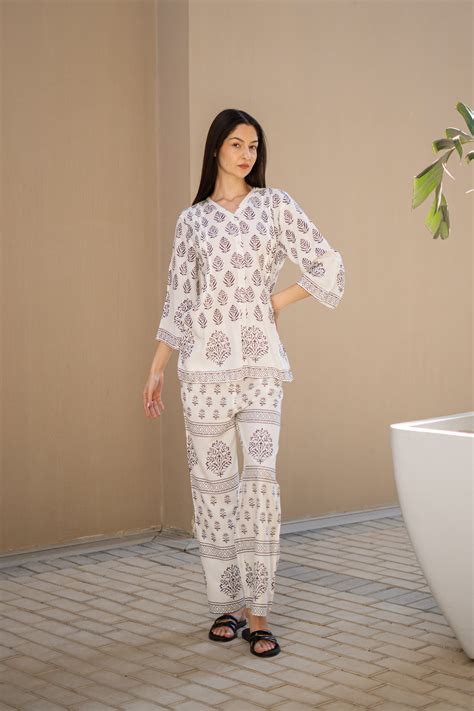 White Ethnic Motif Co Ord Set