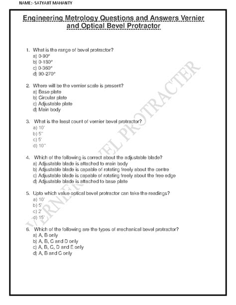 Engineering Metrology Questions and Answers Vernier and Optical Bevel ...