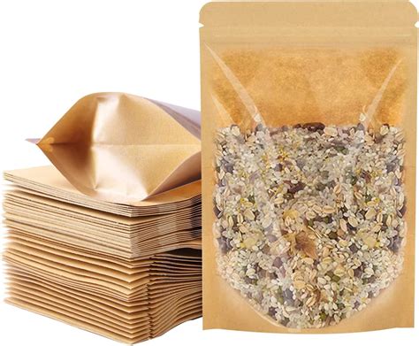 Amazon.com: 100 PCS Stand Up Pouches, 5.5 x 7.8 inch Kraft Paper Food ...