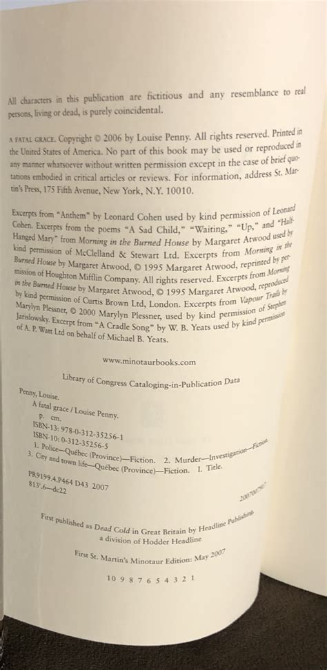 A Fatal Grace (Three Pines Mysteries, No. 2) by Penny, Louise: Fine ...