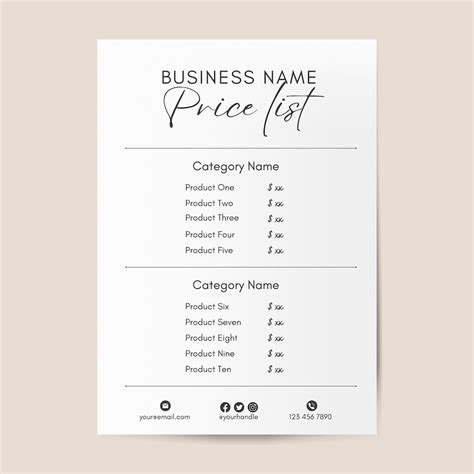 Price List Template for Market Stalls & Small Business, Minimalist ...