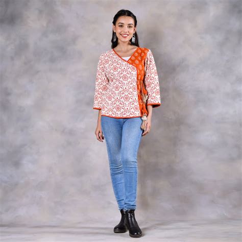 Buy Morning Glory Off White & Rust Quilted Jacket | Rustorange