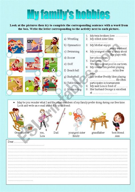 Family Members Ages and Hobbies Worksheet 的图像结果