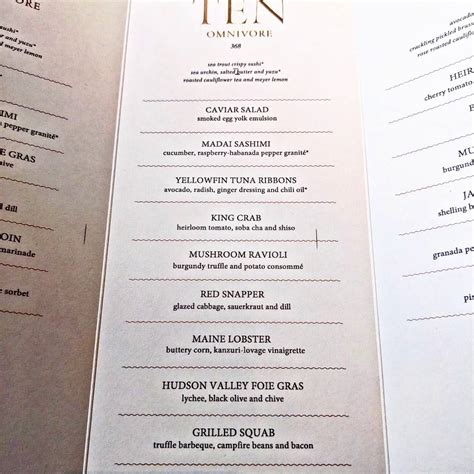 Menu at Jean-Georges restaurant, West New York, 1 Central Park W