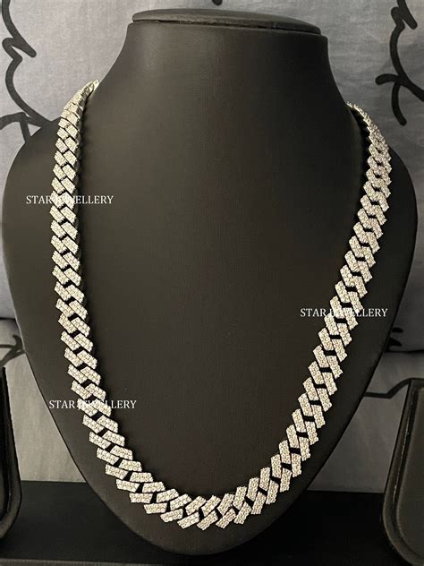 12 MM Wide VVS Moissanite Unisex Diamond Cuban Linked Chain, 12 MM ...