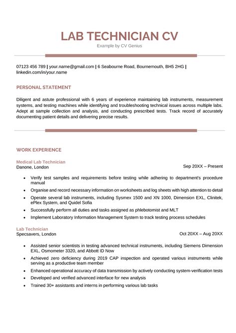 Lab Technician CV Examples for Download (with Writing Tips)