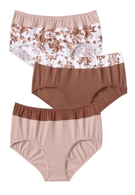 Comfort Choice Women's Plus Size Cotton 3-Pack Color Block Full-Cut ...