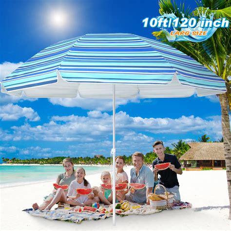 10ft Extra Large Beach Umbrella with Sand Anchor Big Beach Umbrella ...
