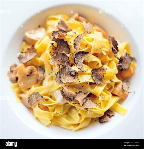 Pasta with truffles, typical autumn dish.Restaurant menu dish Stock ...