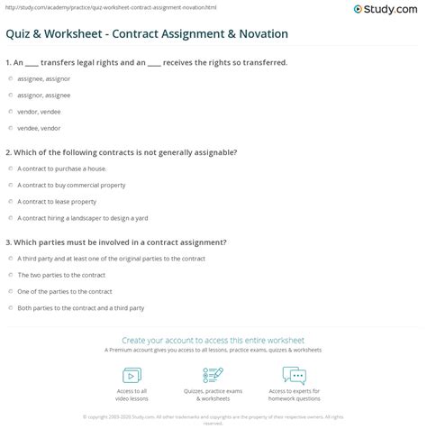 Quiz & Worksheet - Contract Assignment & Novation | Study.com