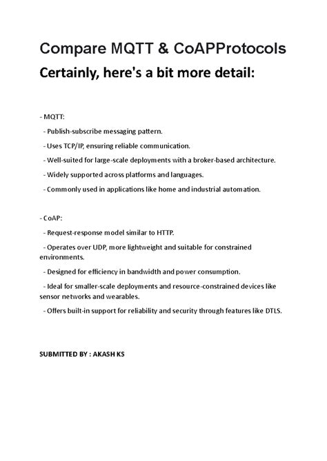 Compare MQTT - Mqtt - Compare MQTT & CoAPProtocols Certainly, here's a ...