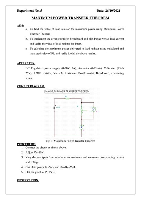 SOLUTION: Maximum Power Transfer Theorem Experiment - Studypool