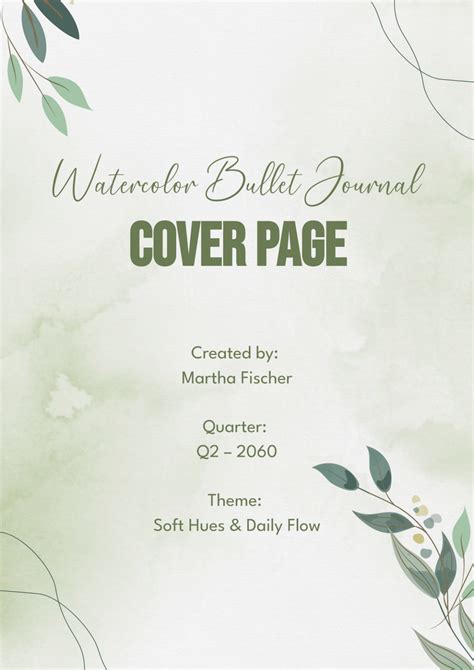 Free Watercolor Bullet Journal Cover Page Template to Edit Online