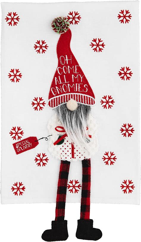 Amazon.com: Mud Pie Christmas Dangle Gnome Tea Towel, FA La La, 21" x ...