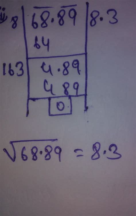 find the square root of 68.89 by division method - Brainly.in
