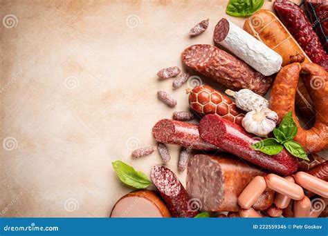 Set of Different Types of Sausages Stock Photo - Image of chorizo ...