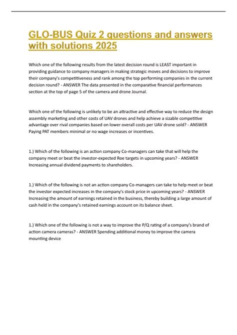 GLO-BUS Quiz 2 questions and answers with solutions 2025 - GLOBUS ...