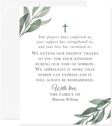 Buy Greenery Funeral Thank You Cards with Cross, Personalized Sympathy ...