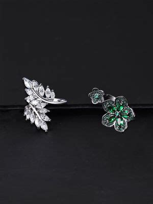 Buy Yellow Chimes Green Floral Crystal Finger Rings (Set of 2 ...