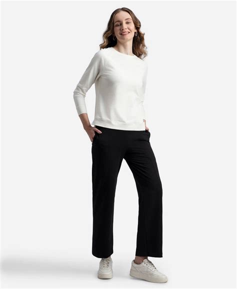 Buy Super Combed Cotton Rich Relaxed Fit Wide Leg Pants with Side ...