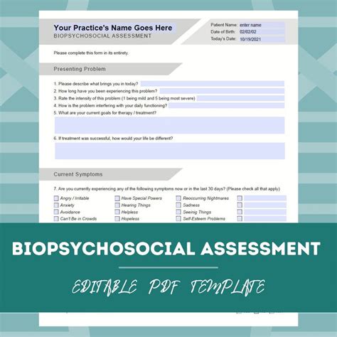 Biopsychosocial Assessment Template, Fillable PDF, Psychotherapist Docs ...