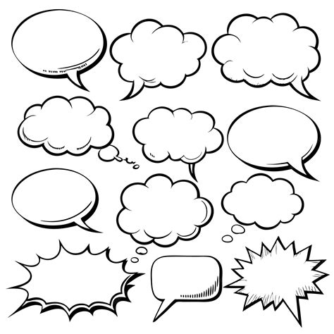 Collection of 12 handdrawn black and white speech bubbles on white ...