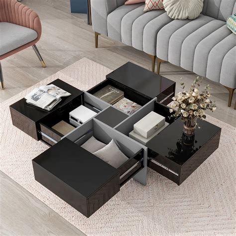 Modern Coffee Table with 4 Hidden Storage Compartments, Living Room ...