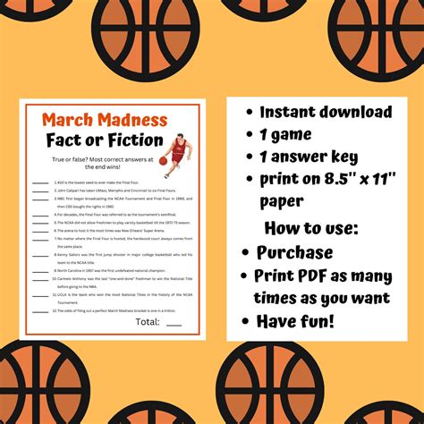March Madness NCAA Fact or Fiction Trivia Printable March Madness NCAA ...