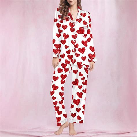 POTETI Button Down Pajamas for Women Valentine's Day Long Sleeve Notch ...