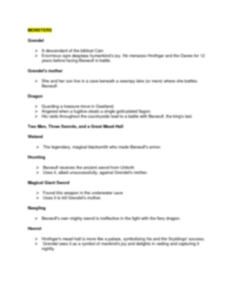 SOLUTION: Beowulf list of characters english grade 9 classnotes - Studypool