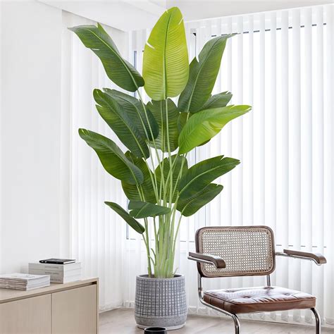 Lifelike Bird of Paradise Artificial Plant,6.6ft Faux Banana Leaf Tree ...