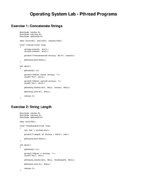 OS Pthread Programs Lab Exercises: Concatenate, Length, Avg, Sort - Studocu