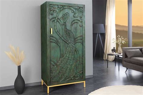 Highboard PEACOCK grün Mangoholz | Riess-Ambiente.de