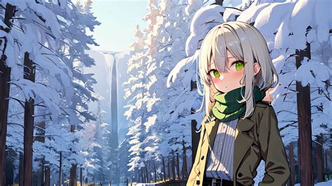 Wallpaper girl, river, snow, winter, anime, art hd, picture, image