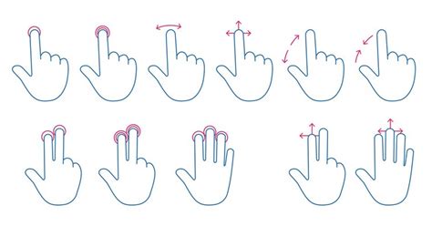 Set illustration of hand gesture icons for touchscreen interaction ...