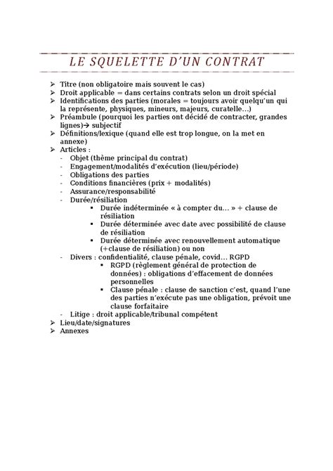 Le squelette - L E S Q U E L ET T E D ’ U N C O N T R AT Titre (non ...