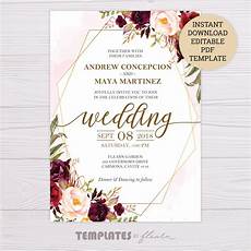 Wedding Invitation Template by Marsala Flowers With Gold Frame Wedding Invitation Wedding Invitation Template