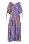Buy Purple Bamboo, Viscose Boat Neck Hand Painted Hibiscus Pattern Maxi ...