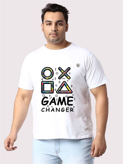 Buy Men Plus Size White Game Changer Printed Round Neck T-Shirt Online ...