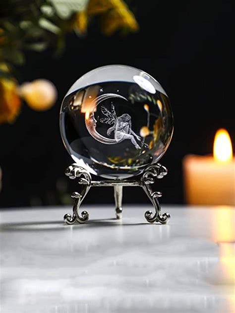 1pc, 3D Crystal Ball, Decorative Glass Ball, 60mm(2.3inch) Moon & Fairy ...