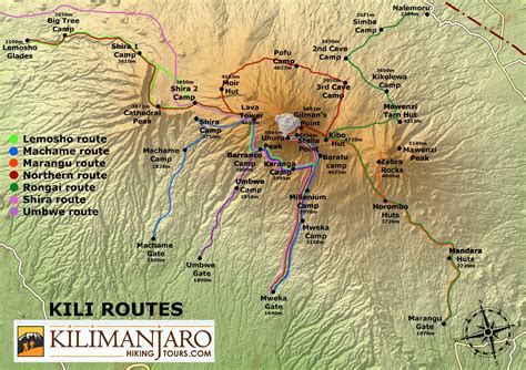 Mount Kilimanjaro routes map and info