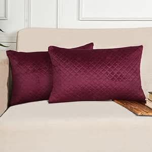 Buy STITCHNEST Quilted Velvet Cushion Covers Set of 2 | Soft Maroon ...