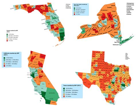Counties in 4 largest US states by GDP (2021) : r/MapPorn