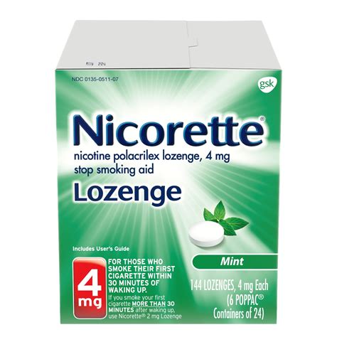 Nicorette Nicotine Lozenges to Stop Smoking, 4mg, Mint Flavor - 144 ...