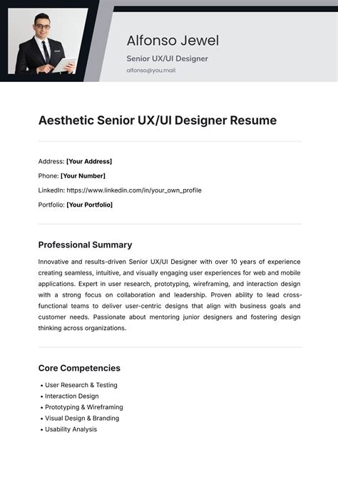 Free Aesthetic Senior UX/UI Designer Resume Template to Edit Online