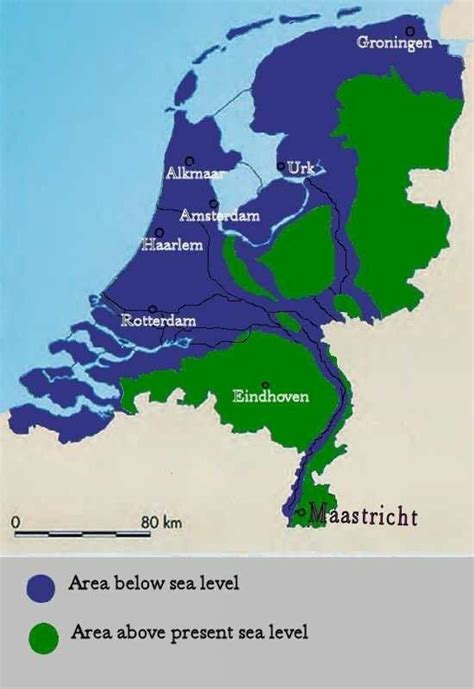 Netherlands sea level map - Netherlands below sea level map (Western ...
