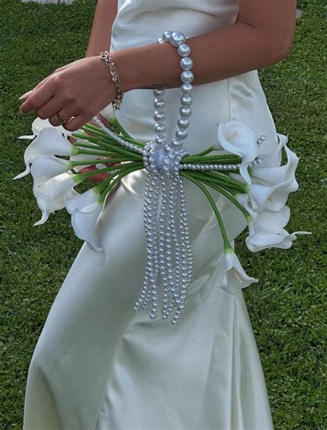 White Calla Lily Bridal Bouquet With Pearls, Beaded Bride Bouquet - Etsy