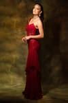 Buy Red Georgette Sequins, Stones, Beads Sweetheart Neck Cut-out Saree ...