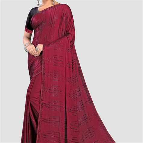 Wine Stonework Satin Saree | Elegant Ethnic Glamour – KAJREE